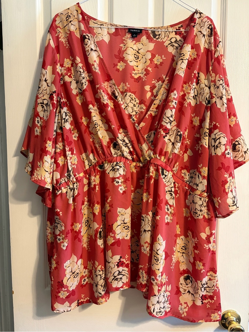 Torrid Floral Blouse Torrid 5 Pink Coral Chiffon Kimono Wide Sleeve Flowy Top